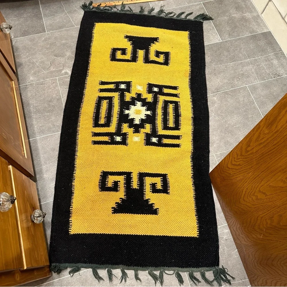 Bundle of‎ wool rugs vintage mustard yellow black boho western runner woven
